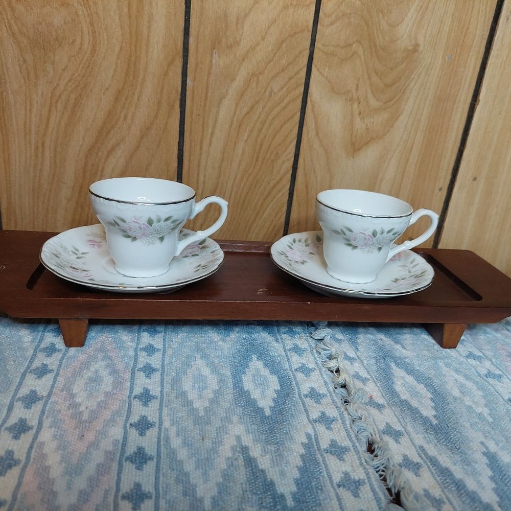 Sheffield Fine China Japan Classic #501 Pink White Roses Demitasse Set